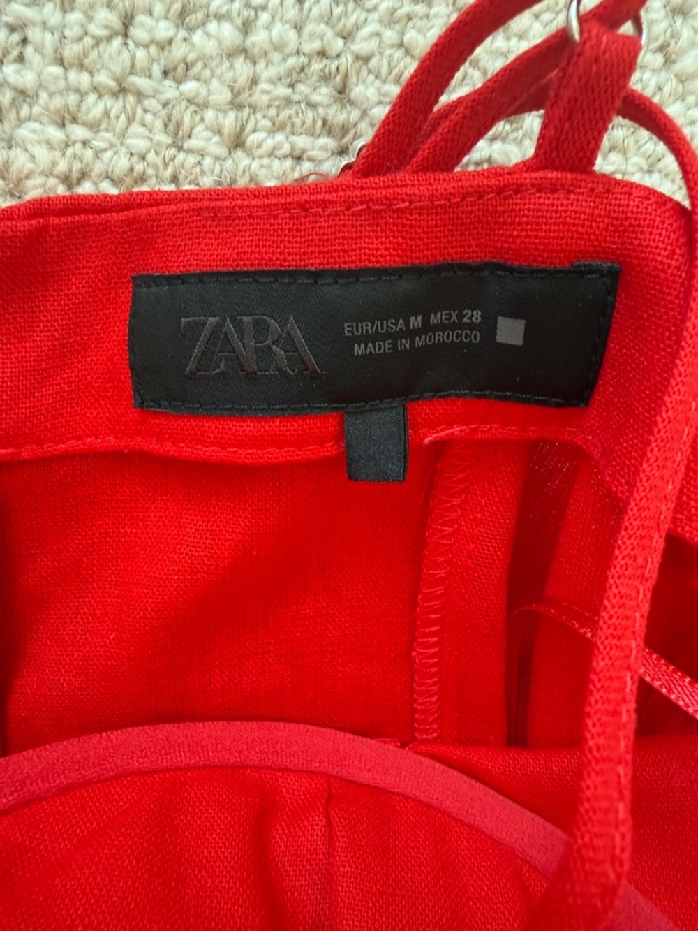 Red Zara Spaghetti Strap Linen Blend Midi Dress - NWOT Size M - Picture 5 of 10